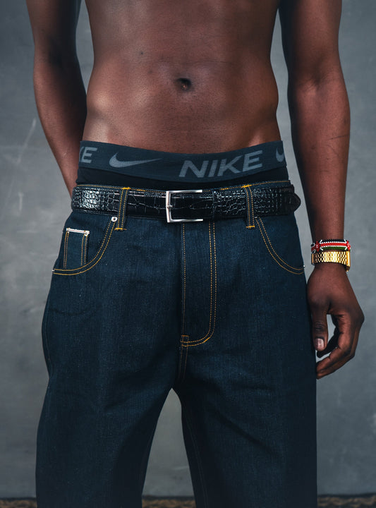 Black Croc Leather Belt (Authentic)