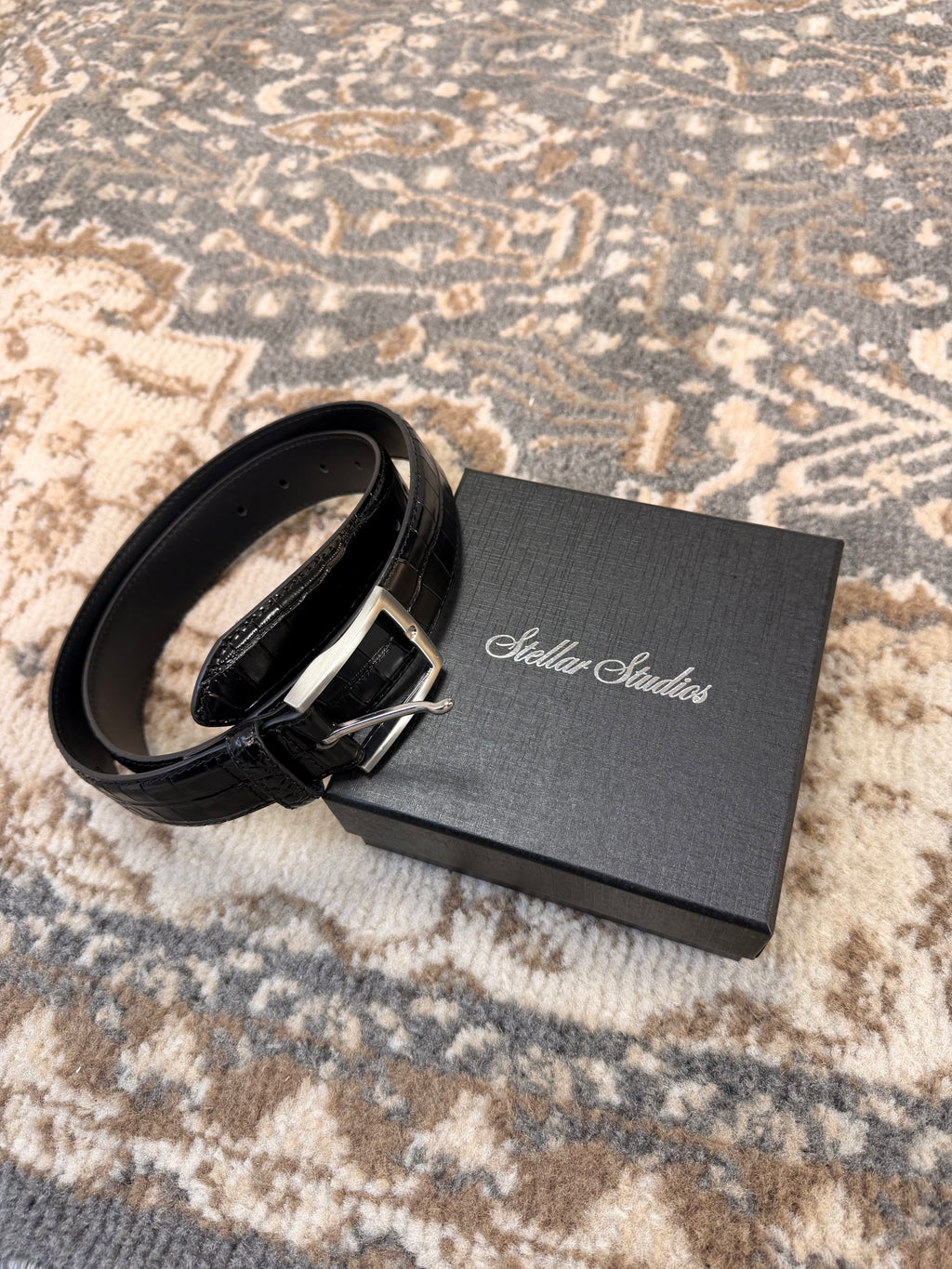 Black Croc Leather Belt (Authentic)