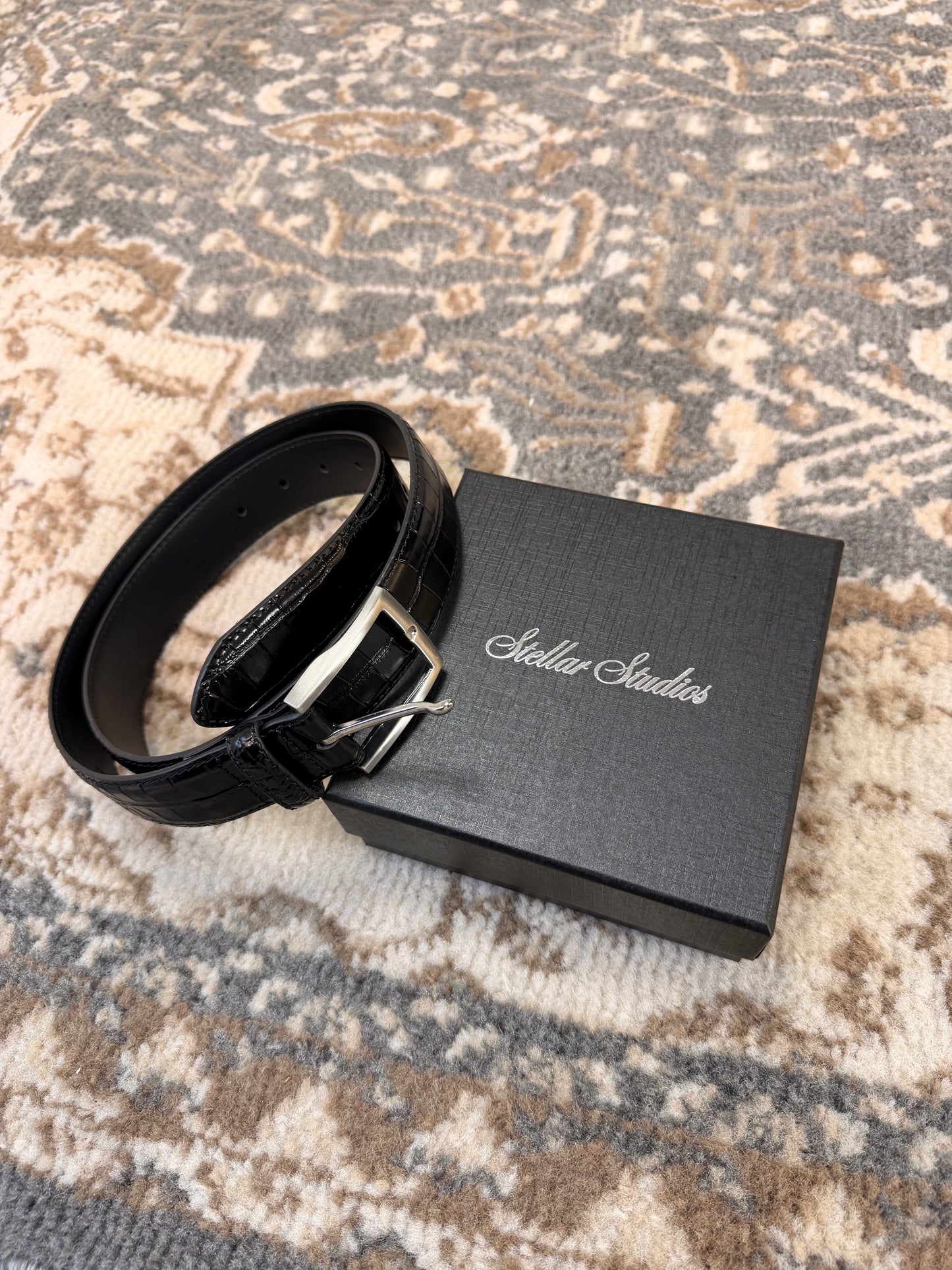 Black Croc Leather Belt (Authentic)
